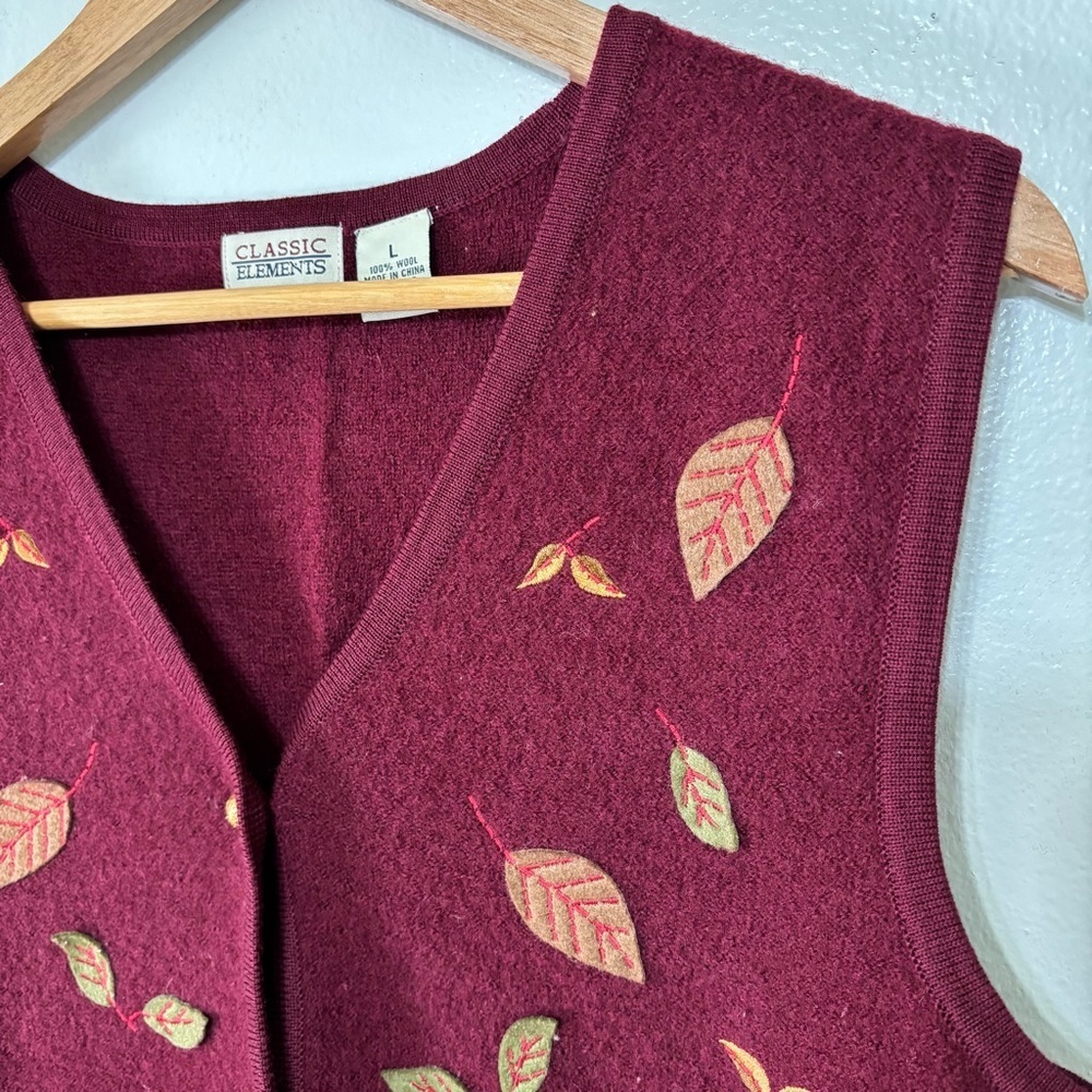 Classic Elements Maroon Fall Leaves Embroidered 1… - image 3